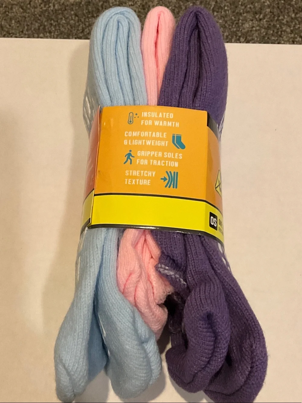 Winter lace Thermal Slipper Socks (3pk-purple,pink,blue)